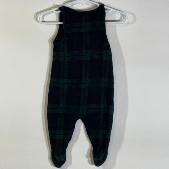 Ralph Lauren Baby 0–6M Plaid Knit Footed Romper Green Navy Tartan Cotton - Picture 3 of 4